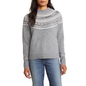 Caslon Fair Isle Grey Funnel Neck Sweater Size S